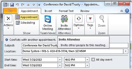 Issue 1.0 NEC 4. Select the Invite Attendees option, as shown below. Figure 1-22 Inviting Attendees using Outlook 5. Begin typing names or email addresses.