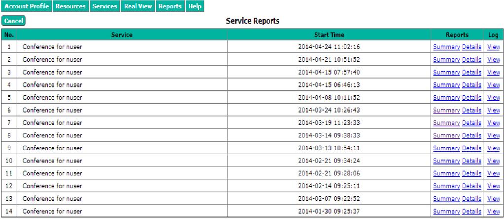 Issue 1.0 NEC 2.34 Reports This section explains how to use the reporting features. The system creates reports for all conferences. The reports are listed on The Service Reports Page.