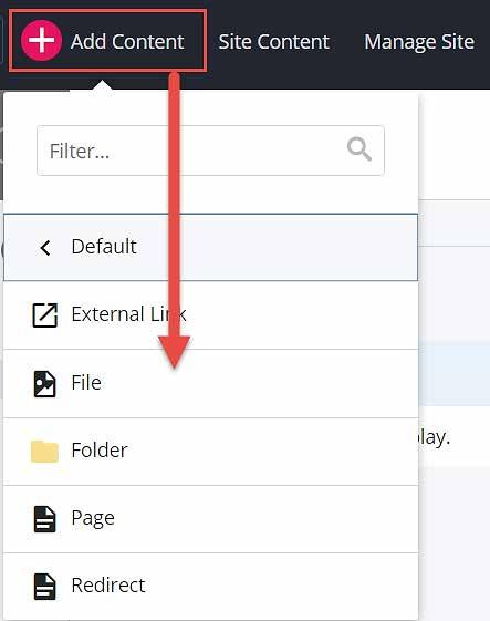 To upload one or more files: 1. Select the location of the new asset. In this case, go to the Site Content area (left-side) and click on the appropriate folder (such as docs).