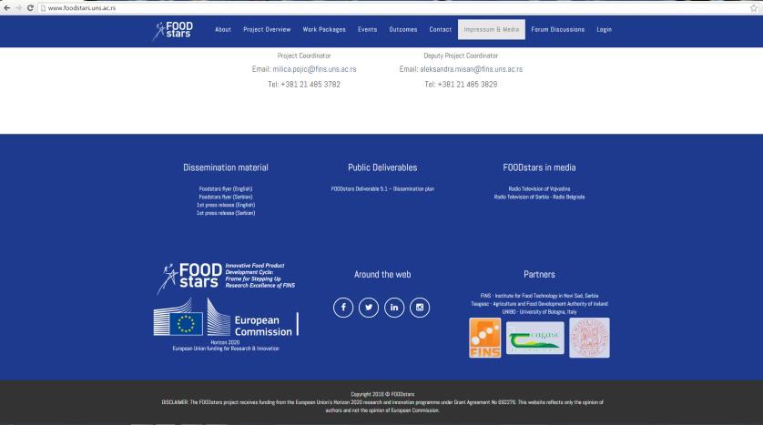 On the lower part of the website there is disclaimer that the FOODstars project is funded by the European Union s Horizon 2020 research and innovation programme, under Grant Agreement No 692276 and