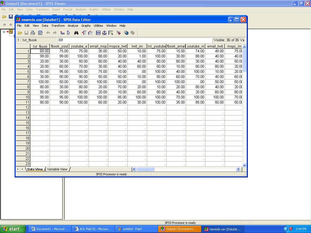 2 Create a survey for your MDS Enter data into SPSS; each row is a case