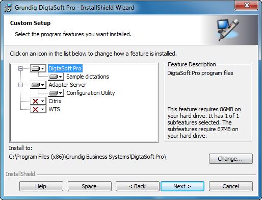 Custom Setup Note This dialogue box is skipped if the Typical setup type is selected. If you have chosen "Custom", a dialogue box appears in which you can choose individual components.