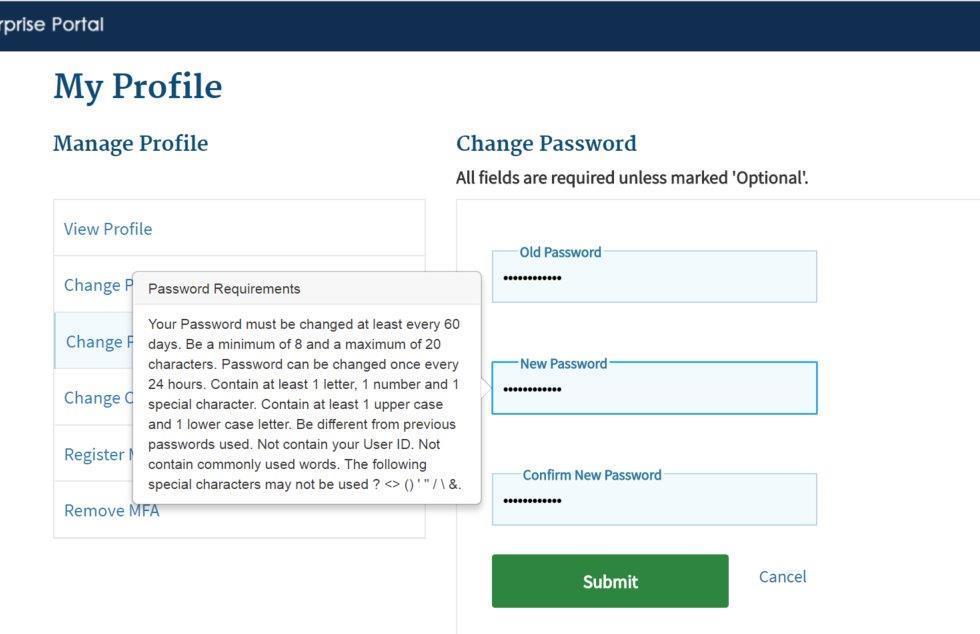 User Profile Figure 55: Change Password Tool Tip Or you may refer to Figure 56: