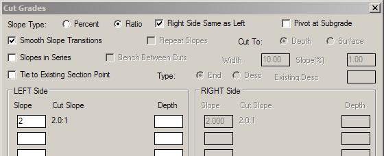 9. Add cut and fill grades to template definition a. Set Cut grades i. Pick the Cut button in the Design Template Editor ii. Set the Slope Type iii.
