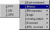 User Programming Open the menu using the menu key Commands. From this menu select Motion.