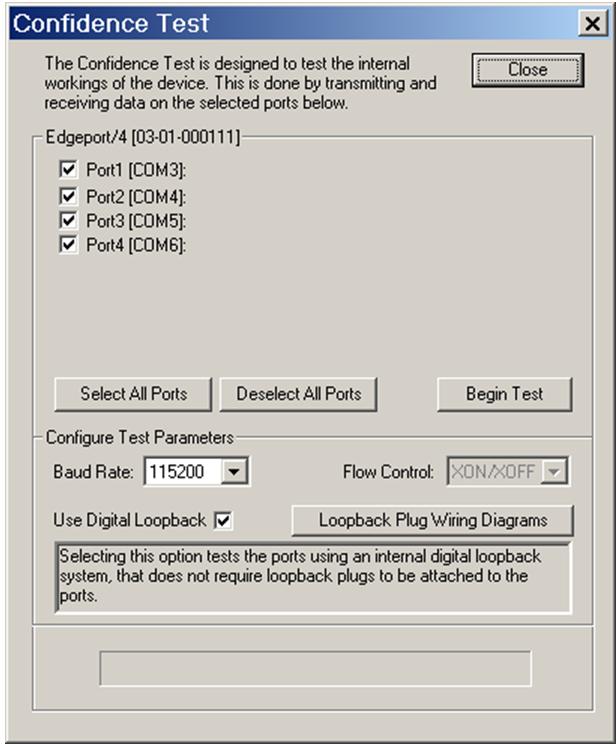 Edgeport configuration utility Confidence Test tab Confidence Test tab The Confidence Test tab allows you to perform