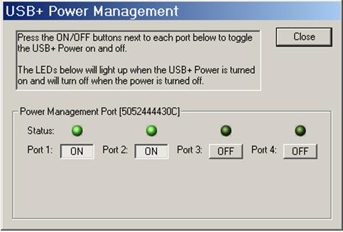 Edgeport configuration utility Power Management tab Power Management tab The Power Management tab allows you to turn the power on and off for select model Hubports with USB PlusPower ports.