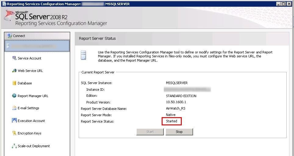 Chapter 5: Reports Installation Tools > SQL Server Configuration Manager), and start the service.
