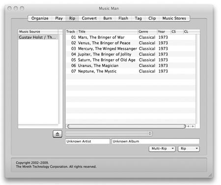 Rip Figure 4: Rip Task The Rip tab allows you to easily rip your Audio CD tracks to your hard disk, one track at a time or the entire CD.