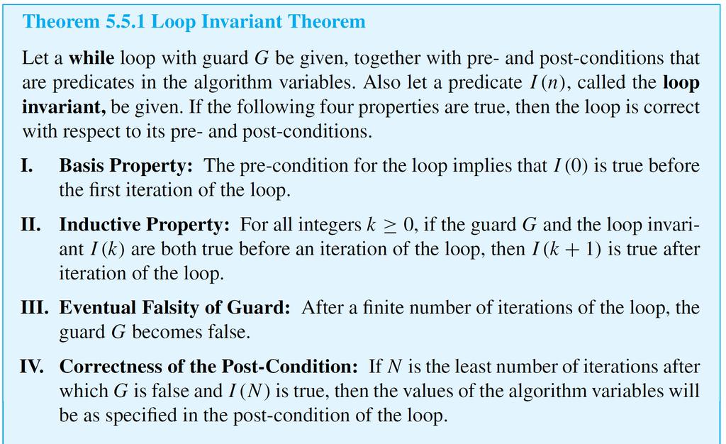 Loop Invariants The following theorem, called the