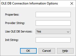 display the OLE DB Connection Information Options dialog