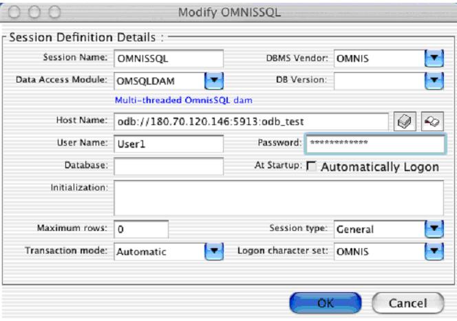Using the ODB Using the SQL Browser You can connect to your Omnis data file via Omnis SQL DAM using the SQL Browser, but you need to use the IP-address:port,internal-name string pointing to the ODB