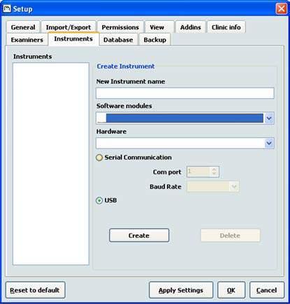 Instruments 5.8.1 Create Instrument Once an instrument is installed on the same computer as OtoAccess TM it is possible to create it as an Instrument in OtoAccess TM.