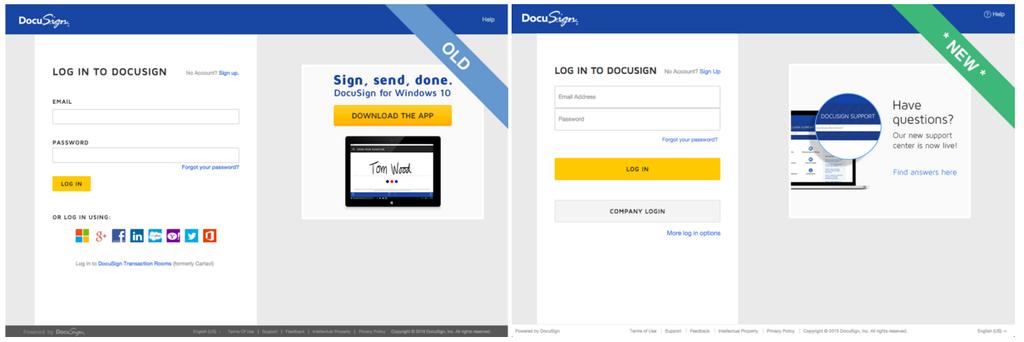 2 New DocuSign Login Page DocuSign is launching a new login experience. Our goal is to create a platform to ensure all identity features work consistently across all DocuSign applications.