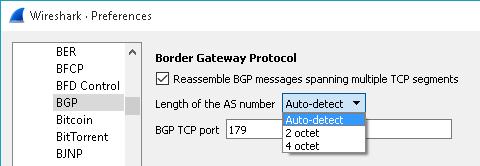 Wireshark Preferences For BGP there are not so much options really you