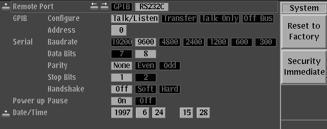 Getting Started To set the RS-232-C parameters, perform the following steps: 1. Press the UTILITY button in the MENU column to the right of the screen.