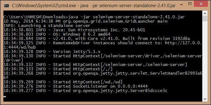 Launching the Selenium standalone server The Selenium standalone server can be launched in various modes or roles. In this section, we will launch it in a standalone mode.