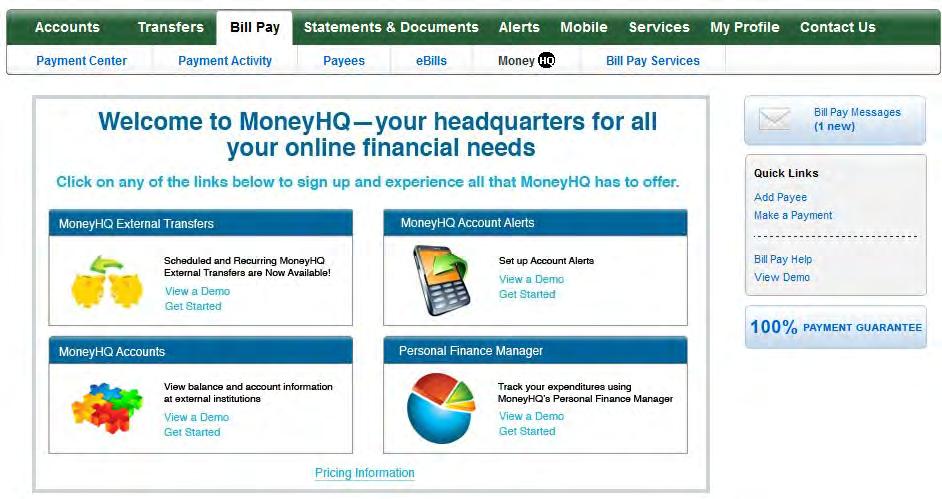 Sample Money HQ Page: Click on any of the View a Demo links on the page to view a video demonstration of Money HQ s