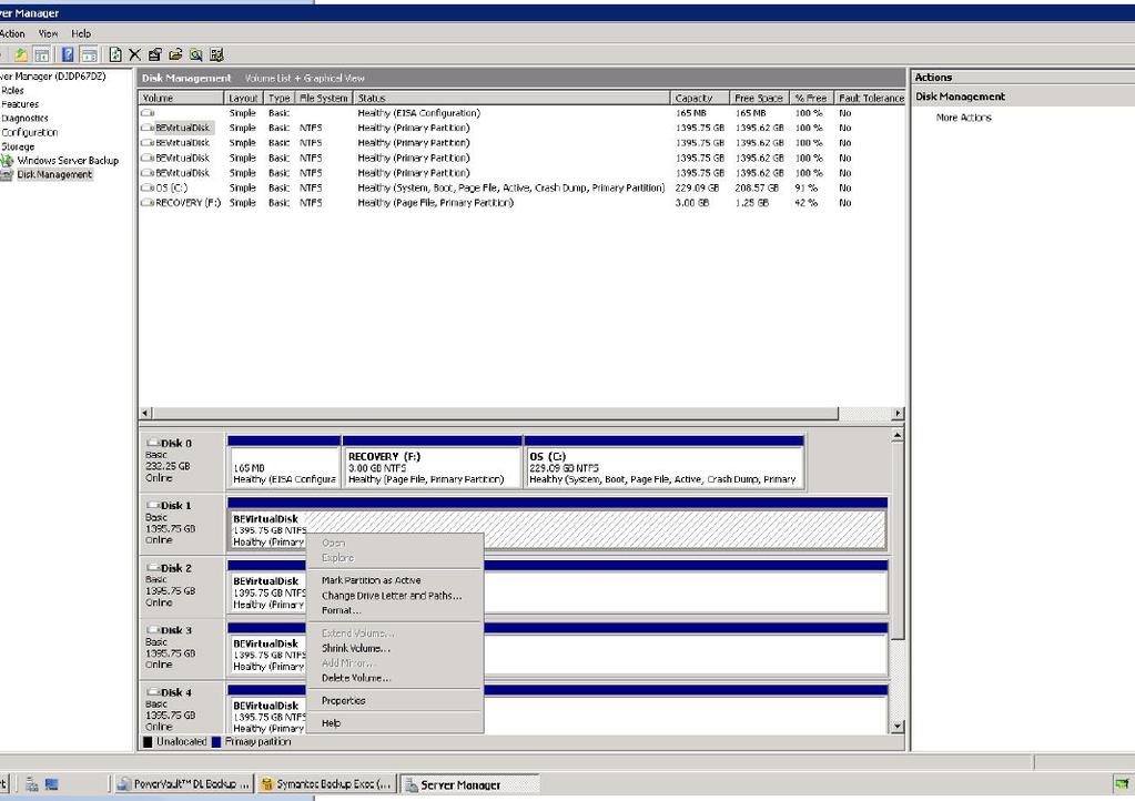 Figure: Windows Server Disk Management 2. Determine a virtual disk where the CPS data will be stored.