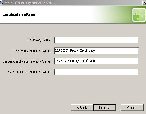 4. Enter the listening port number for the proxy and click Next. 5. Enter information about the ISV proxy certificate, server certificate, and CA certificate. 6.