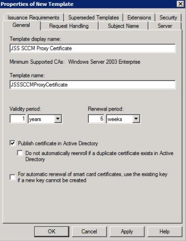 6. On the General tab, enter a display name for the template, and select the Publish certificate in
