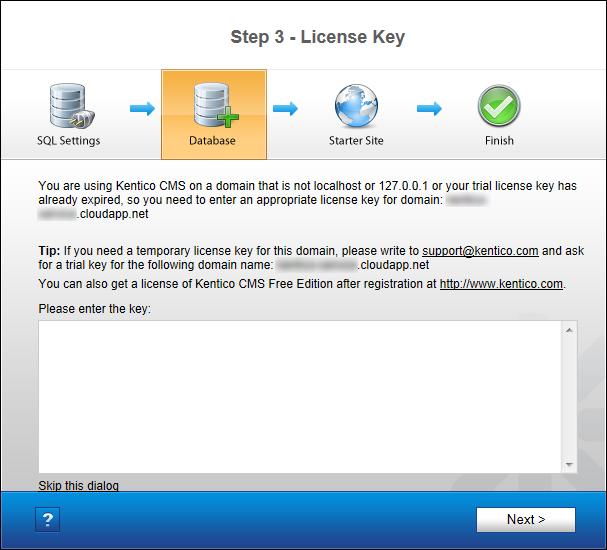 Installation and deployment 31 5. If you are installing on a production deployment, you will be asked to insert a license key for the domain.