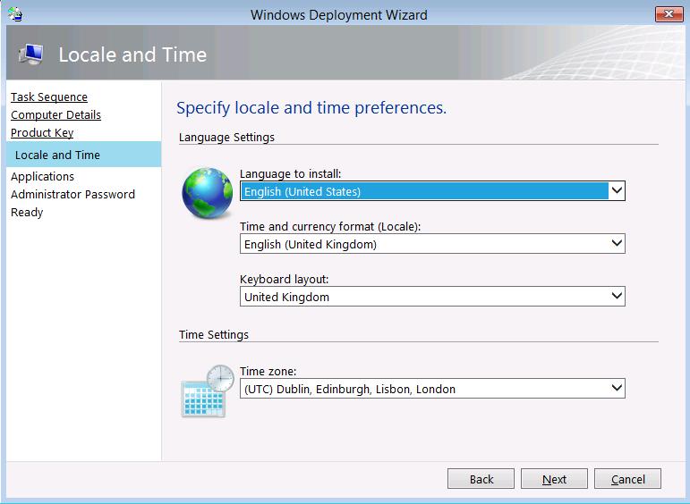 Locale and Time Enter preferred settings for your region. Click Next.