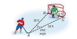 Real World Example When a hockey player attempts a shot, he is 20ft from the left post of the goal and 24 feet from the right post, as shown.