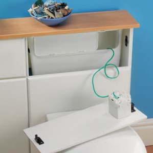 The easy to fit cistern can be accessed for maintenance simply through the removable front panel of the furniture unit, or from the top via a removable shelf.