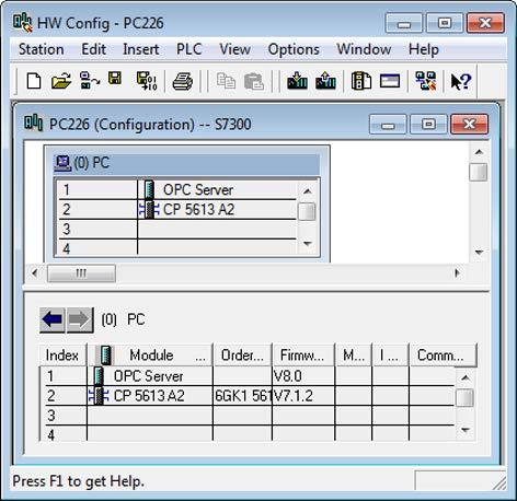 Examples 3.2 OPC application for PROFIBUS DP 3.2.4.1 Inserting a DP master system CP 5613 as DP master In the STEP 7 project, a SIMATIC PC station was created as an image of the local PC.