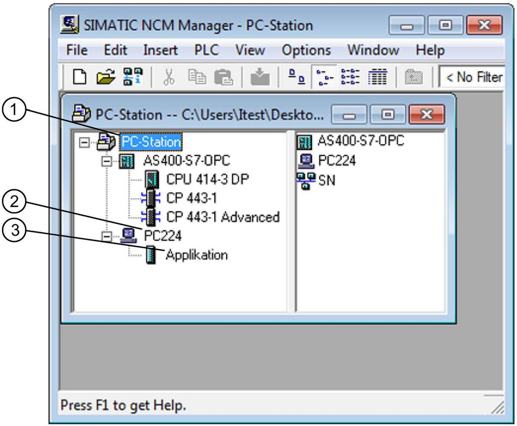 4.2 SIMATIC NCM PC project engineering tool Creating and managing objects After starting SIMATIC NCM PC, you either open an existing project or create a new one.