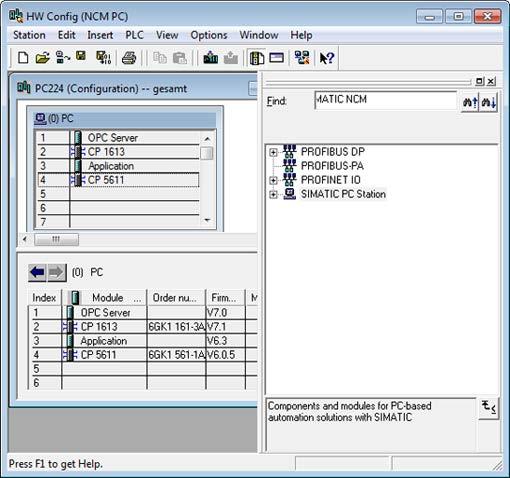 4.2 SIMATIC NCM PC project engineering tool 5. Insert a module of the type CP 5611. 6. Save and compile the configuration.