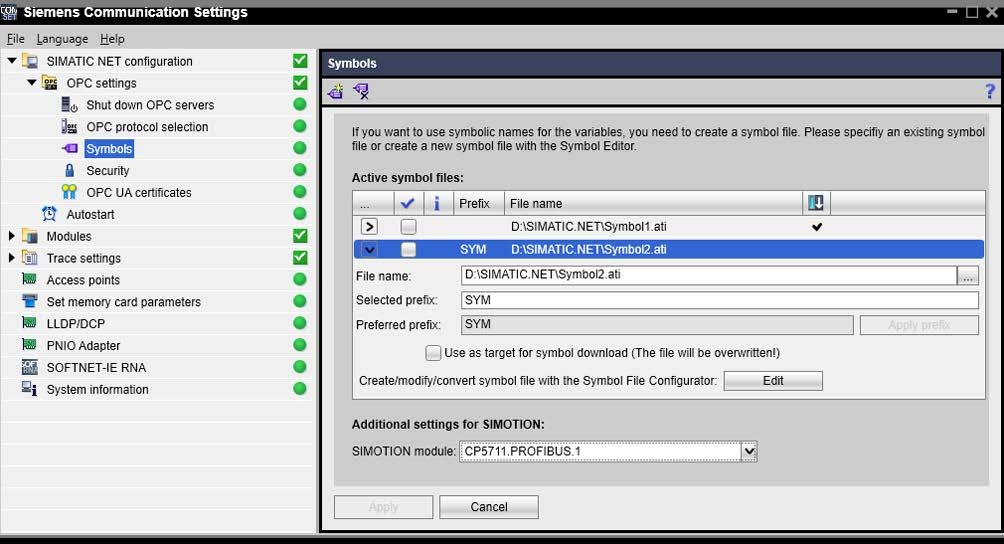 4.5 "Communication Settings" configuration program 9. Select the module you require for communication with SIMOTION.