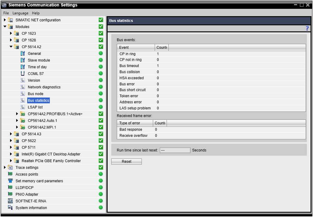 4.5 "Communication Settings" configuration program 4.5.4.5 Displaying PROFIBUS bus statistics Follow the steps below: 1. Open the "Modules" folder in the navigation area. 2.