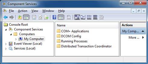 4.7 DCOM configuration OPC client/server operation With Windows 7 and Windows 8, follow the steps below: 1. Type in "dcomcnfg" (Start menu "Start" > "Start Search" > "dcomcnfg").