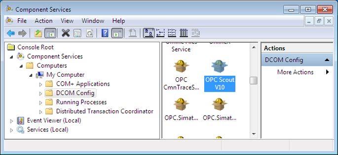 4.7 DCOM configuration OPC client/server operation Register the OPC client, for example OPC Scout V10 The OPC Scout V10 is an OPC client that you will find in DCOM as a registered