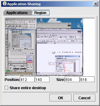 Chapter 8 Application Sharing Double-click on any window to application share that window Define a specific area you wish to share by dragging your cursor over an area to create a rectangular outline.