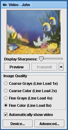 Click on the down arrow button to display the Image Quality panel and other options and buttons. If you have more than one video source installed on your machine, click the Device button.