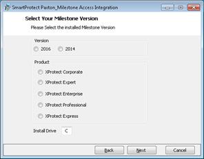 Select the milestone product version (2014 / 2016) and the XProtect product for which you wish to install the