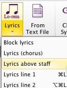the Lyrics button or use the shortcut Ctrl+L (Cmd+L on Mac) Type R or L and then press space to advance to the next note When you ve finished, press Escape Sticking above the stave Select the