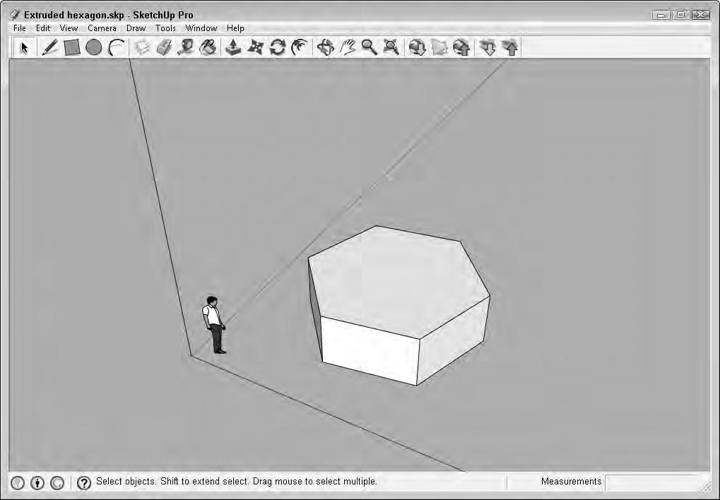 Part III Modeling Basics 2 feet; if you double-click again, the extrusion height changes to 3 feet. This height extrusion can be applied to any face that you double-click on. FIGURE 10.