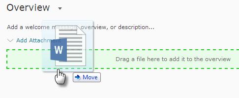 Click the downward-facing arrow to the right of the Overview title and select Add an Attachment Remove an
