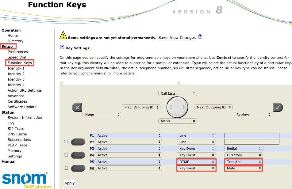 10. On the [Setup] options, select [Function Keys] Function keys: L1 and L2: Device s extension channel.