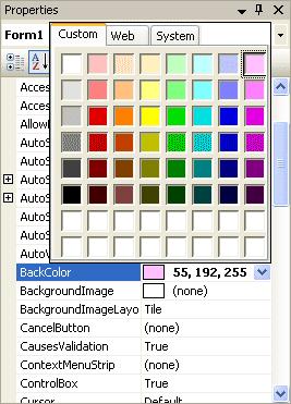 If you want to choose a colour that is not a System colour, click the Custom Tab.