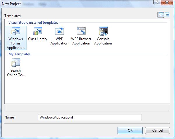 As a beginner, you'll normally want the option selected: "Windows Application", in the "Visual Basic Projects" folder.