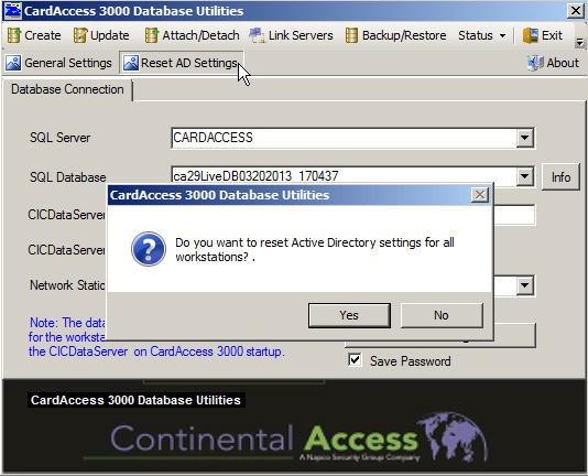 Configuring LDAP (Con t.) Resetting The Active Directory Settings Very Important: Improper configuration of the LDAP settings might cause a user to get locked out of the CardAccess 3000 software.