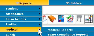 Medications Listing 2. Reports Menu > Medical a. Medical Reports b. State Compliance Reports 3.
