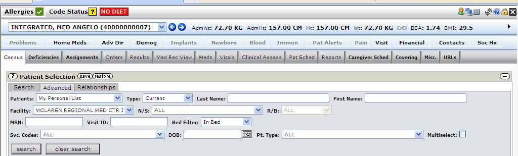 Patient Selection Module 3 Patient Selection Tabs Search Allows you to do a general Name search Advanced Allows you to search with advanced criteria Relationships Allows you to choose which physician