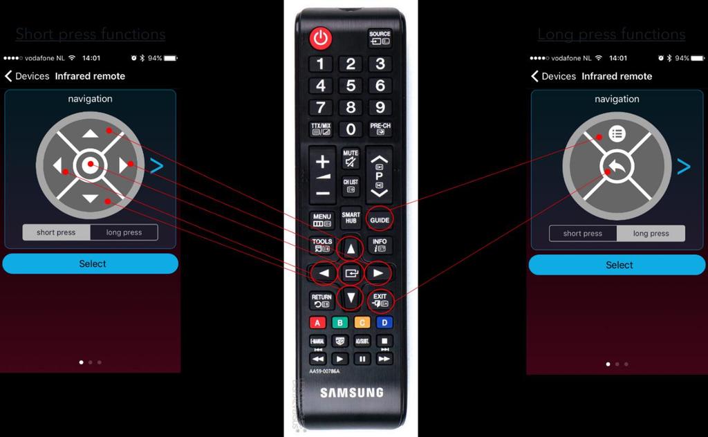 For example the Navigation preset can be used to control the TV guide. In total 7 buttons need to be programmed into SPIN remote for this function.