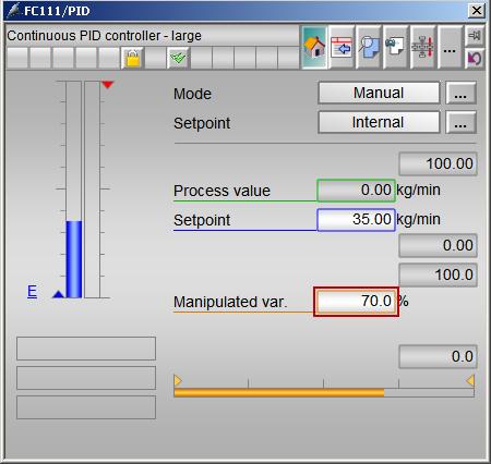 5 Controller (PID) 5.1 Standard view 5.1.4 Change manipulated variable Introduction You can change the manipulated variable (output signal) of a controller manually in manual mode.